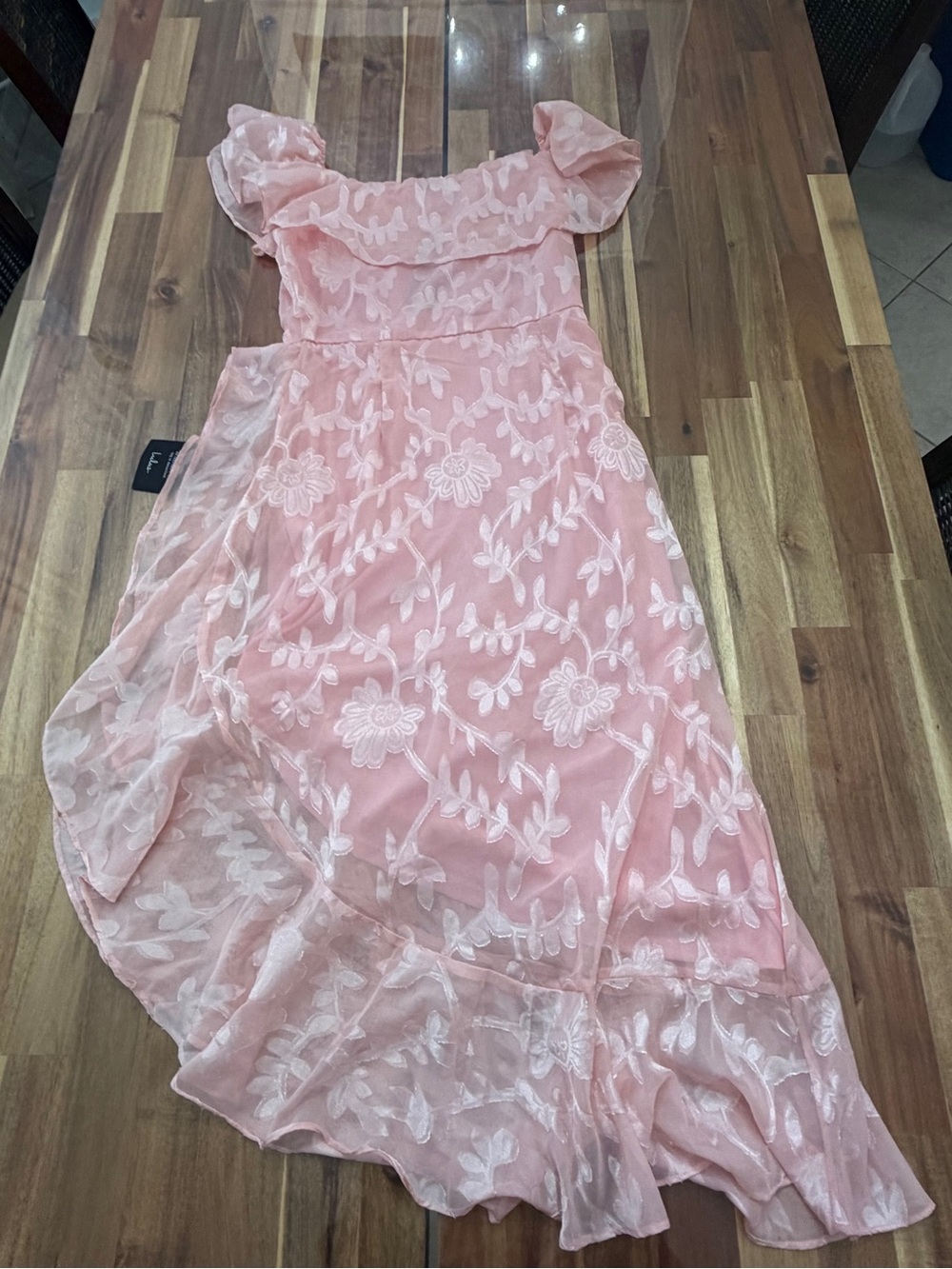NWT Sz M Lulus Pretty Perfect Blush Burnout Floral Off-the-Shoulder Midi Dress - Picture 14 of 14